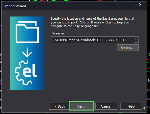 Import Wizard showing the full path to the ELD file